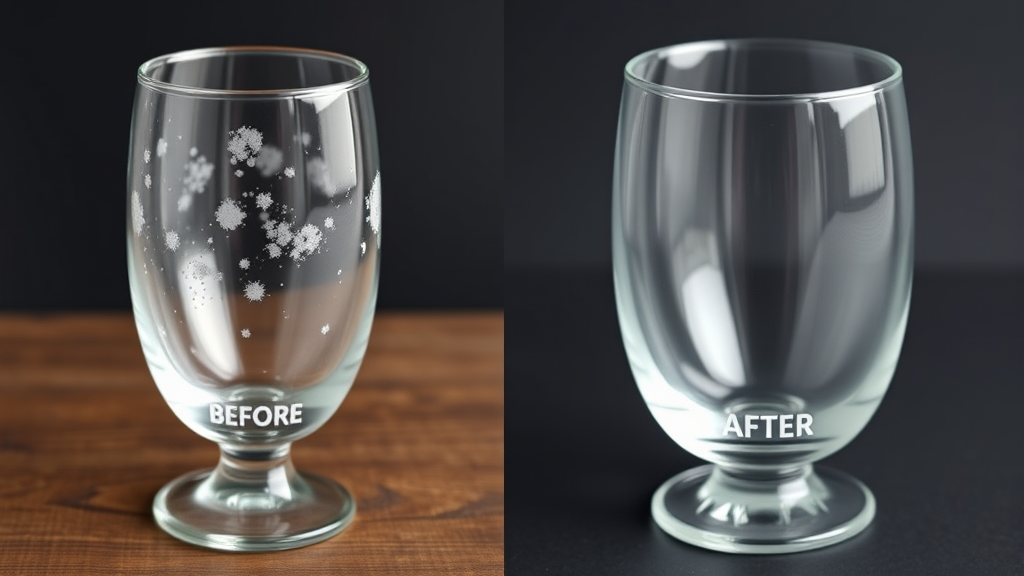 Before and after comparison of spotted versus crystal clear glassware, no text no words no letters