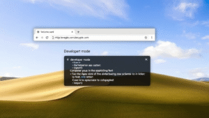 Chrome browser window showing extensions page with developer mode toggle highlighted, no text no words no letters