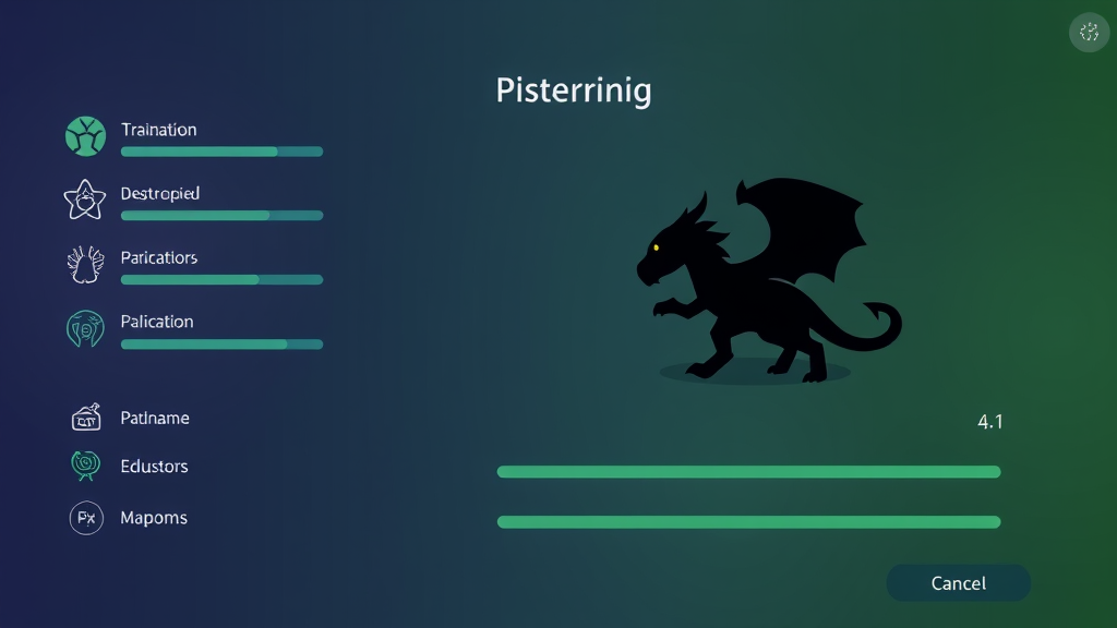 Training interface screen with stat bars and digital creature silhouette, no text, no words, no letters