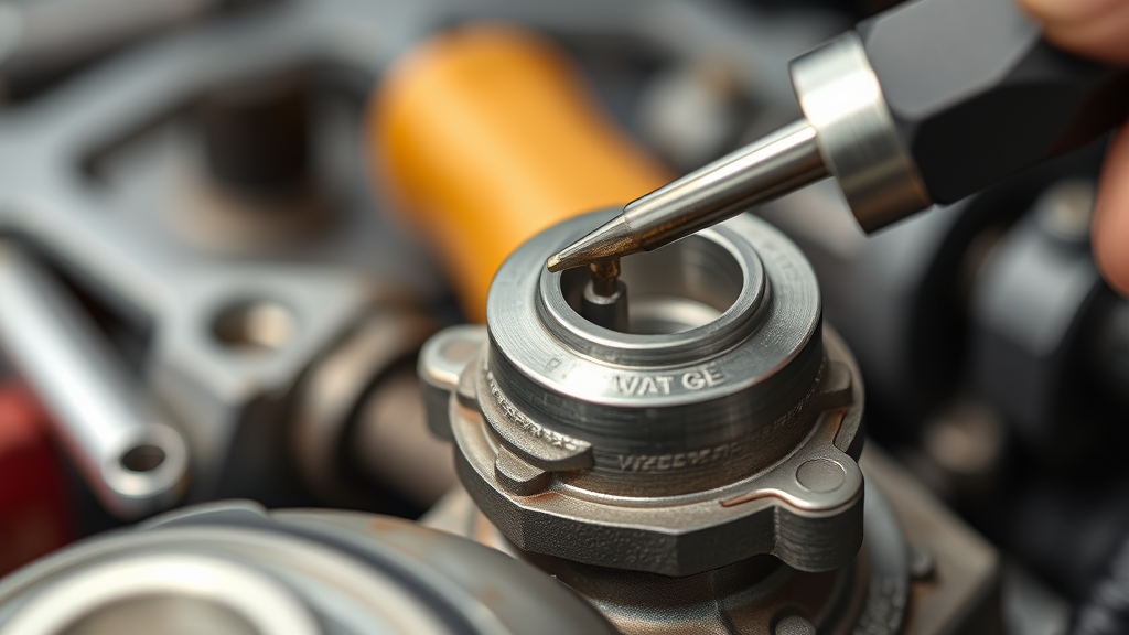 Close up of carburetor needle being removed from slide assembly with tools nearby no text no words no letters