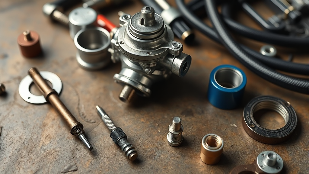 Clean carburetor needle and slide components laid out for inspection and maintenance no text no words no letters