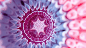 Close-up microscopic view of hair follicle structure with detailed cross-section showing internal components no text no words no letters