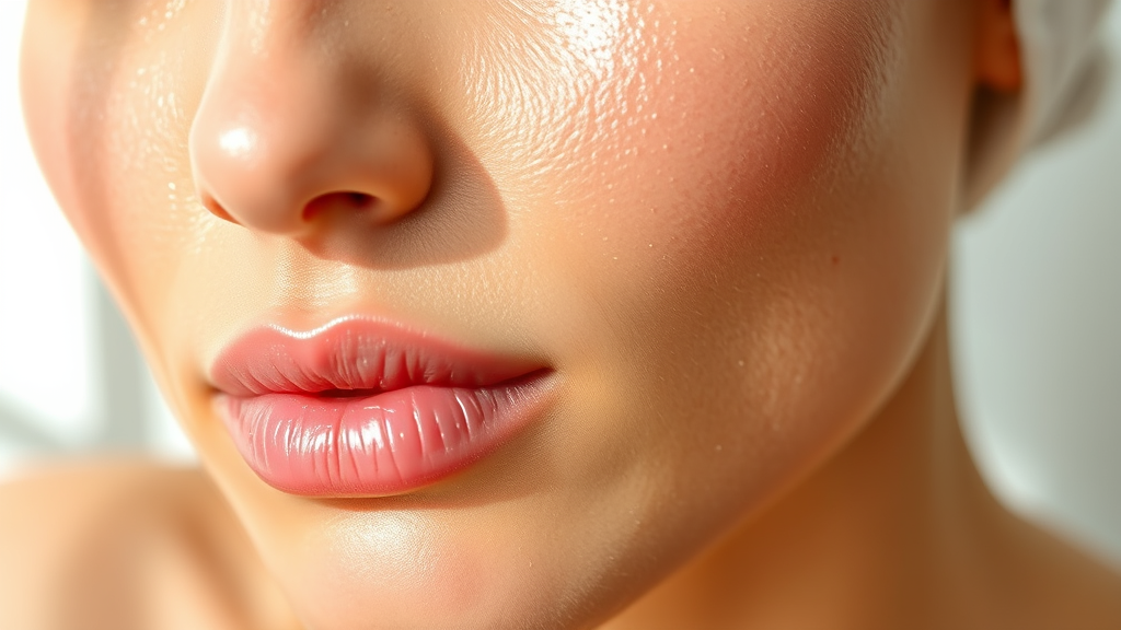 Beautiful glowing smooth skin texture after exfoliation treatment, soft natural lighting, no text no words no letters