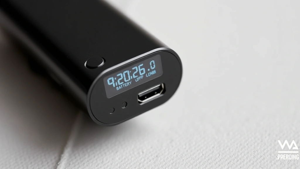 Close-up of Geek Bar Pulse disposable vaping device showing digital display screen with battery percentage and puff counter, USB-C charging port visible, sleek modern design on neutral background