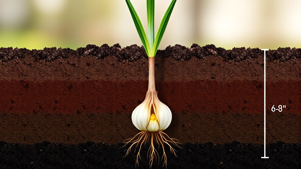 Cross-section view of soil showing properly planted daffodil bulbs at 6-8 inches depth with basal plate at bottom, roots extending downward, and shoot emerging upward through soil layers