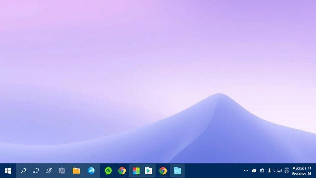 Windows 11 taskbar with colorful pinned application icons displayed at bottom of desktop screen, showing email, browser, documents, and settings icons clearly visible