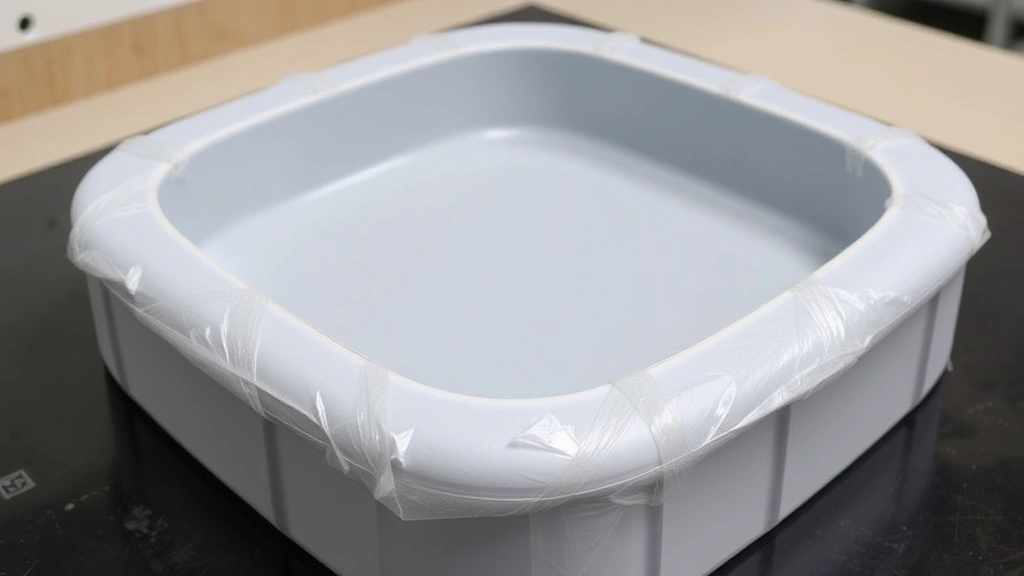 Detailed view of reinforcement tape application around the perimeter and edges of a positioned silicone form, showing cross-hatching pattern for maximum security and durability