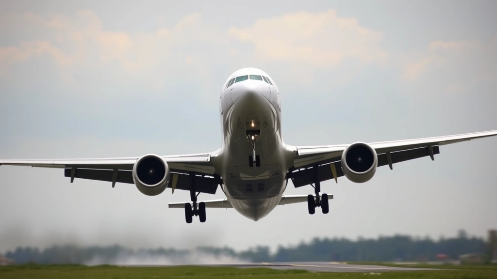 Airplane nose rotating upward during liftoff phase with wings generating visible aerodynamic lift, landing gear retracting into fuselage