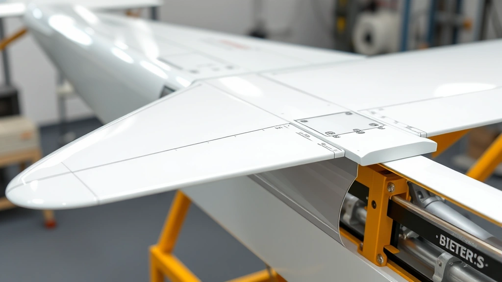 Close-up view of aircraft wing cross-section and aerodynamic airfoil profile mounted on test apparatus, demonstrating lift generation principles with clean, detailed engineering perspective