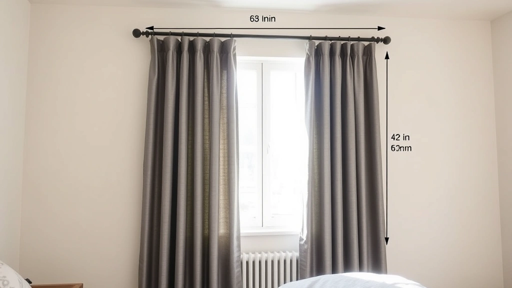 Professional curtain rod mounted 6 inches above a modern bedroom window with floor-length gray linen curtains, showing proper height measurement and installation, natural daylight streaming through