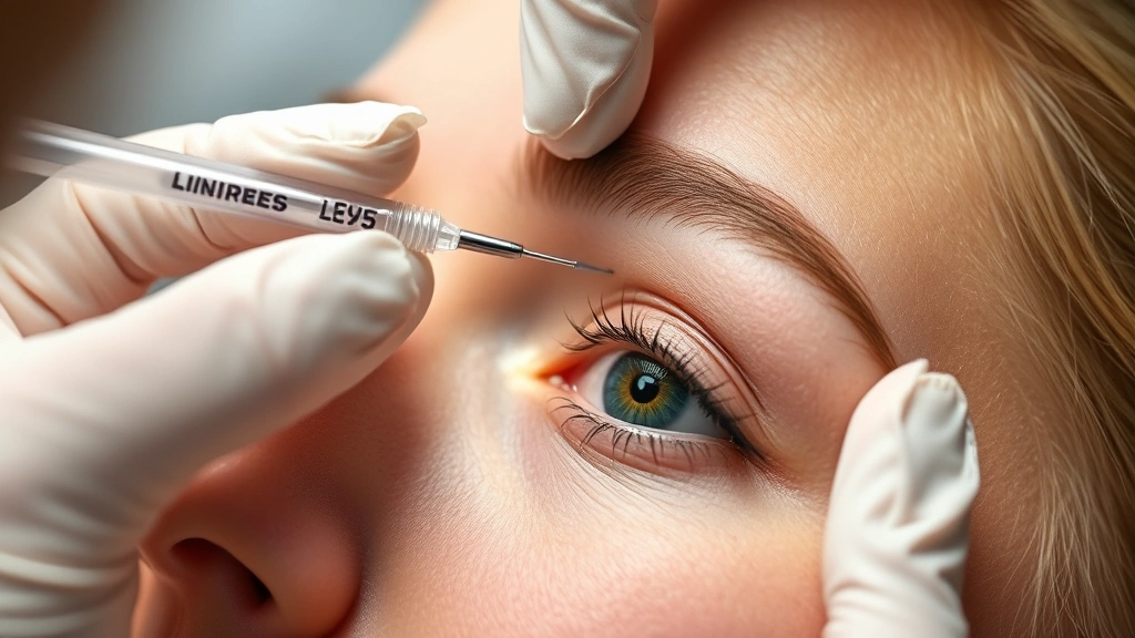 Close-up of professional piercer performing eyebrow piercing procedure with sterile needle and high-quality jewelry, showing proper technique and anatomical positioning on client's face