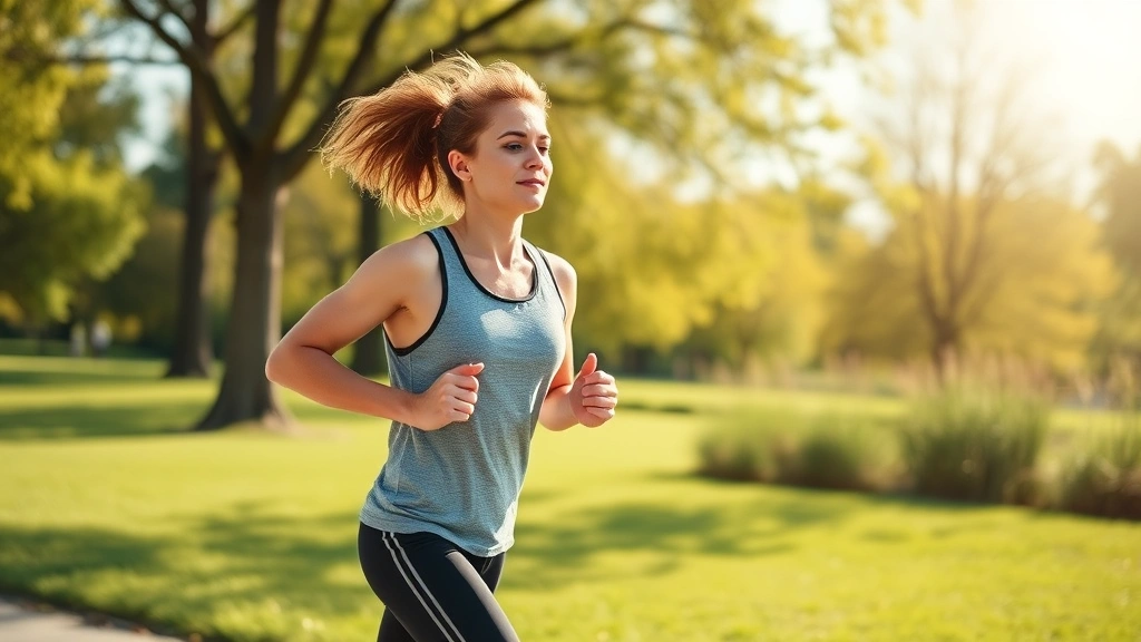 Person experiencing energy boost while exercising outdoors, jogging through park on sunny day, showing vitality and wellness recovery from B12 treatment