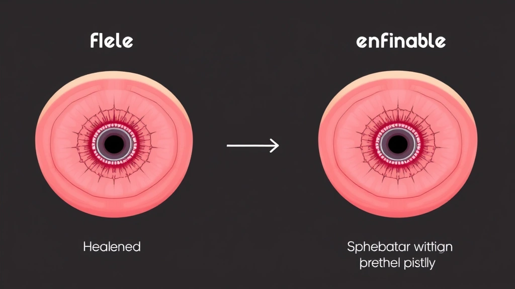Comparison photo showing healed versus fresh piercing tissue cross-sections in medical illustration style, demonstrating fistula formation and epithelialization in body piercing channels