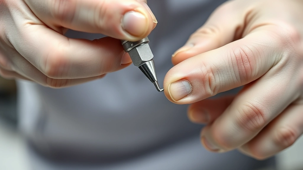 Professional hands performing scratch test on fully cured epoxy joint with metal tool, demonstrating hardness verification on industrial-grade adhesive bond