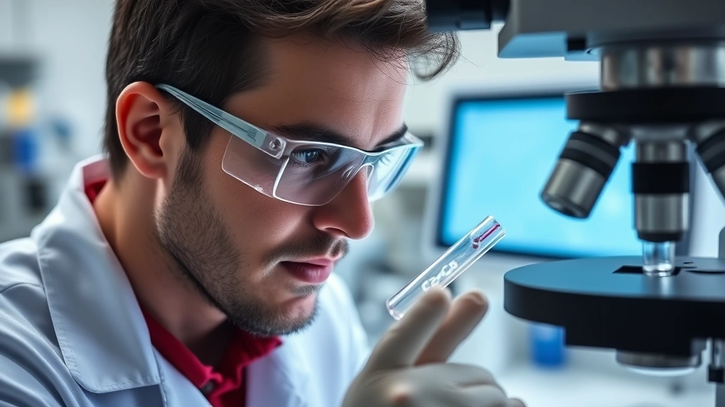 Laboratory technician examining semen sample under high-powered microscope in clinical setting, showing sperm cells with normal morphology and motility, professional medical environment with equipment