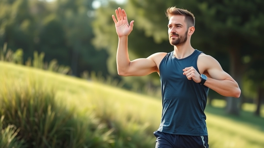 Healthy adult male in athletic wear performing moderate exercise outdoors, demonstrating lifestyle factors supporting reproductive health, natural daylight setting with fitness context