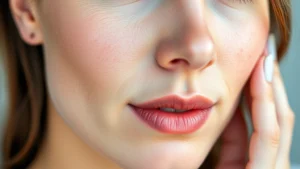 Close-up of clear healthy skin on a woman's face, natural lighting showing smooth complexion without blemishes, professional dermatology setting with blurred background