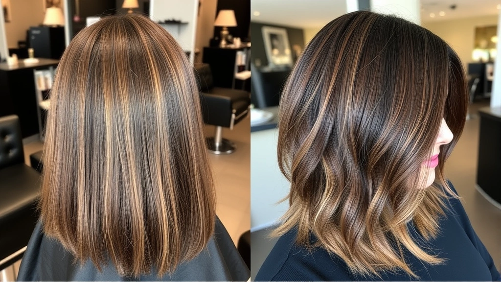 Before and after side-by-side comparison of hair color transformation, showing vibrant brunette shade fully developed after proper processing time