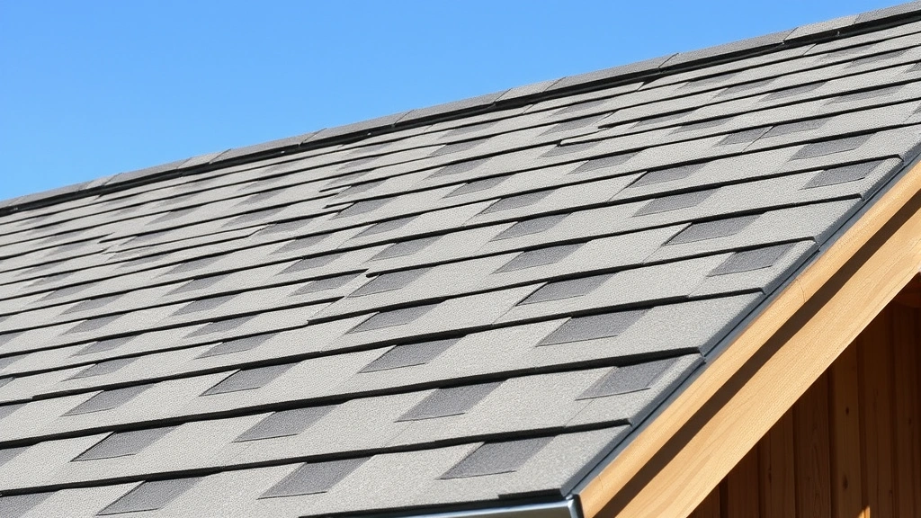 A close-up of properly installed roof shingles with overlapping courses, showing nail placement and drip edge installation on a shed roof in bright daylight