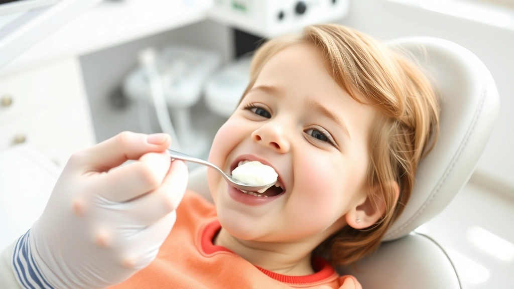 Patient in dental chair eating soft food like yogurt with a spoon, showing proper nutrition after dental filling procedure, bright clinical environment