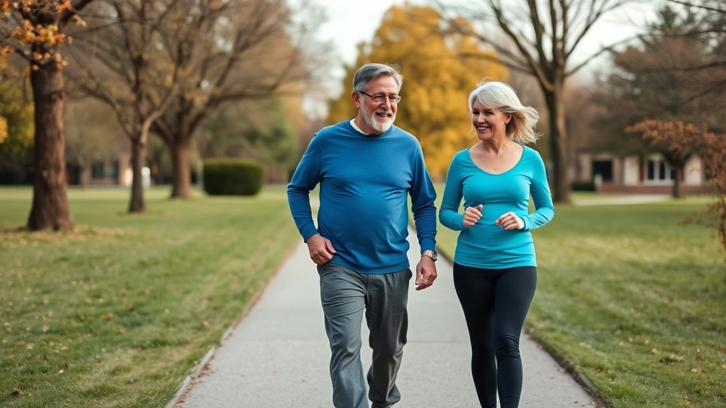 Older adult and younger adult walking side by side on park path, demonstrating inclusive fitness activity across age groups