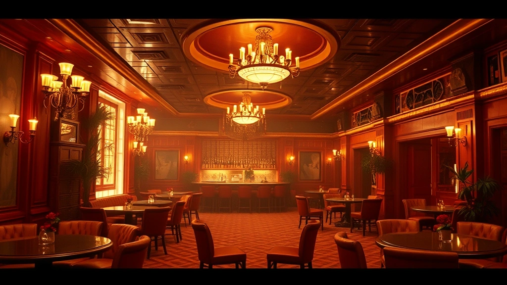 Vintage 1970s nightclub or celebrity event interior, elegant decor, warm lighting, period-appropriate furnishings and atmosphere