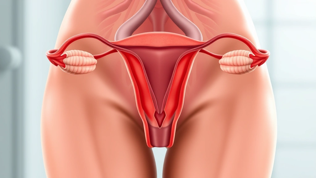 Female reproductive system anatomical diagram showing fallopian tubes in medical illustration style, professional healthcare setting background, realistic medical visualization without labels