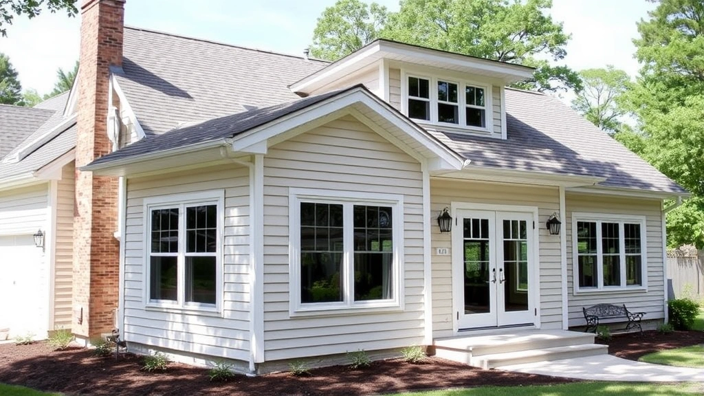 Completed room addition exterior showing new roofline, siding, windows, and doors matching existing home architecture