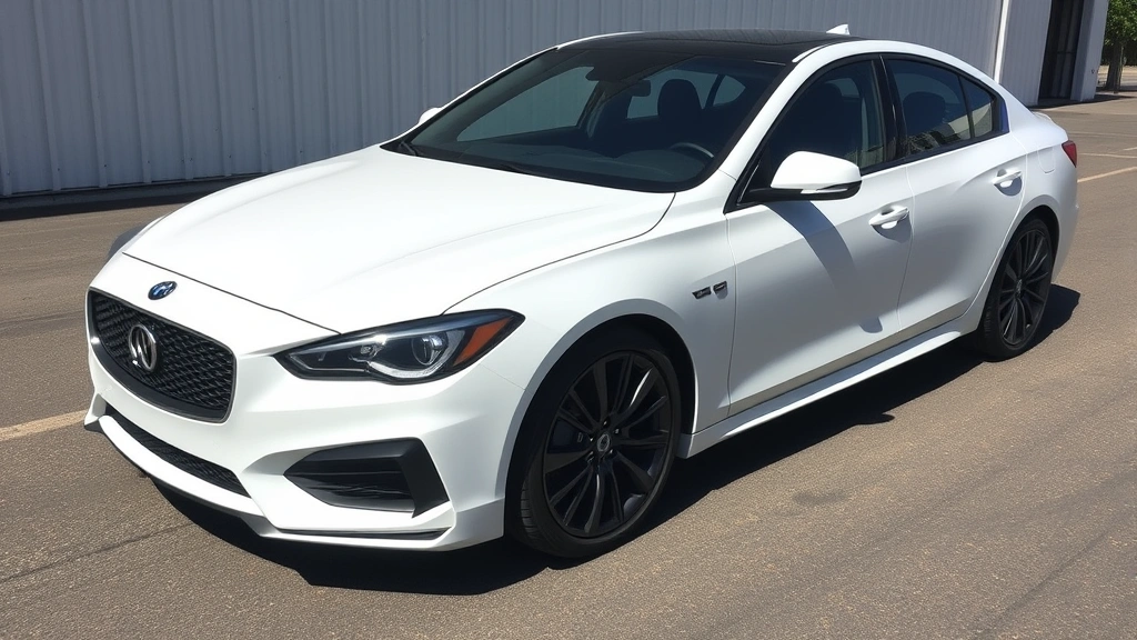 Completed full car wrap on white sedan with matte finish, showing seamless panel transitions and professional edge work, parked in natural daylight