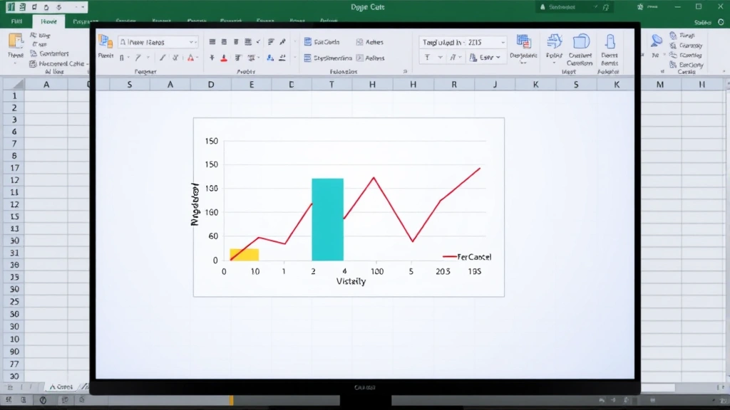 A professional Excel spreadsheet with an open chart showing two different colored data series plotted on a single chart with visible axis labels on both left and right sides, with a secondary axis clearly distinguishable, realistic computer monitor display