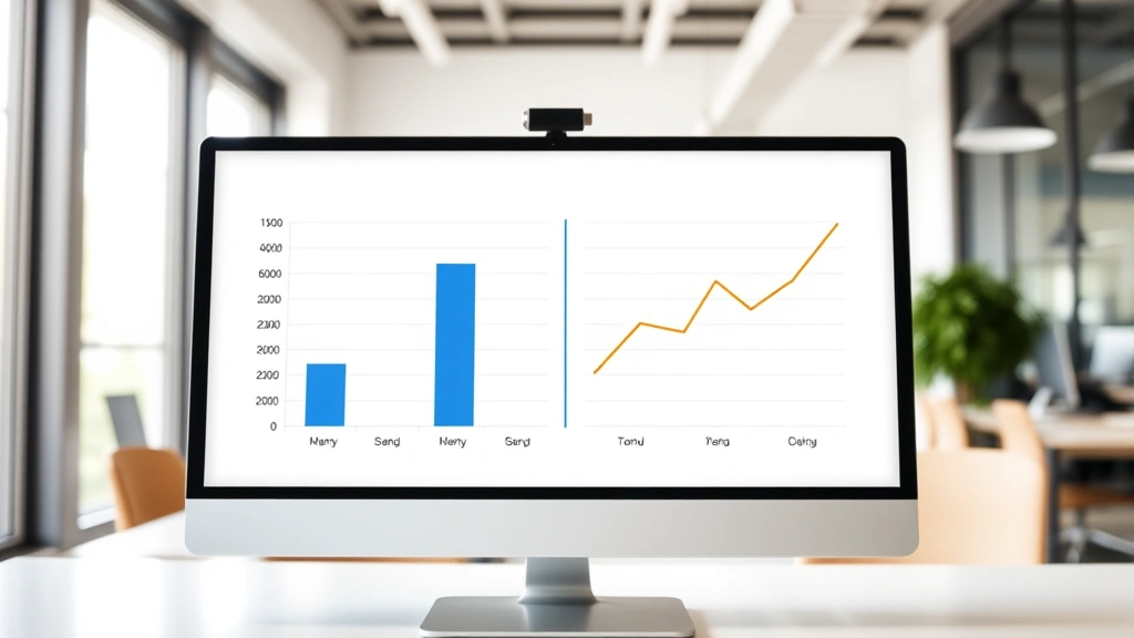 Professional Excel chart on computer screen showing primary and secondary Y-axes with dual data series, one displayed as blue bars and another as orange line graph, clearly labeled axes with numbers, modern office setting with natural lighting