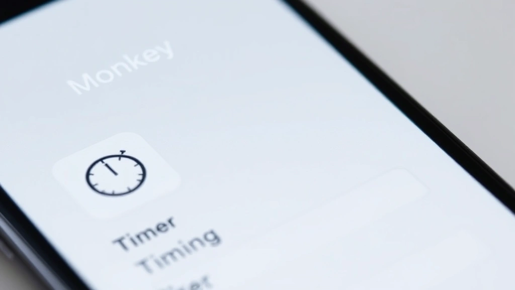 Close-up of smartphone screen displaying Monkey App interface with clock icon, timer button, and time entry fields highlighted, modern minimalist design with construction project name visible