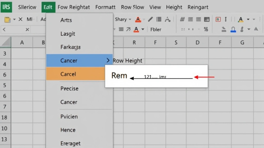 Detailed view of Excel Format menu open with Row Height option highlighted, showing dialog box for entering precise row height measurements in points