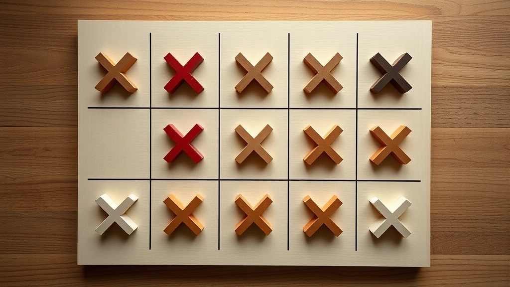 Overhead view of a tic tac toe board with X's and O's in optimal strategic positions, three dimensional perspective, professional lighting, wooden table surface, clear game grid, strategic positioning demonstrated