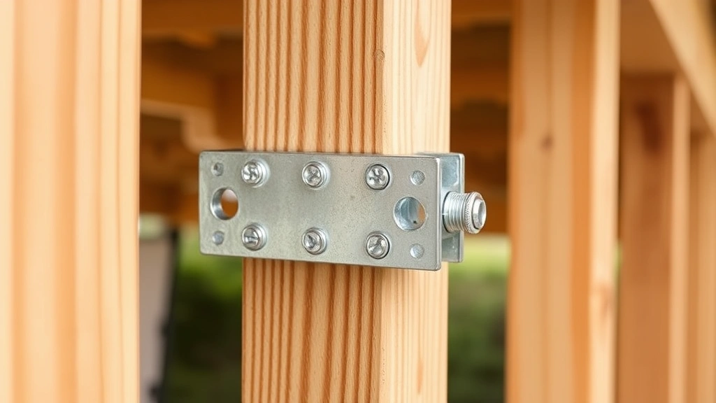 Close-up detail of galvanized joist hanger properly fastened to wooden beam with all fastener holes filled, showing correct hardware installation for deck construction