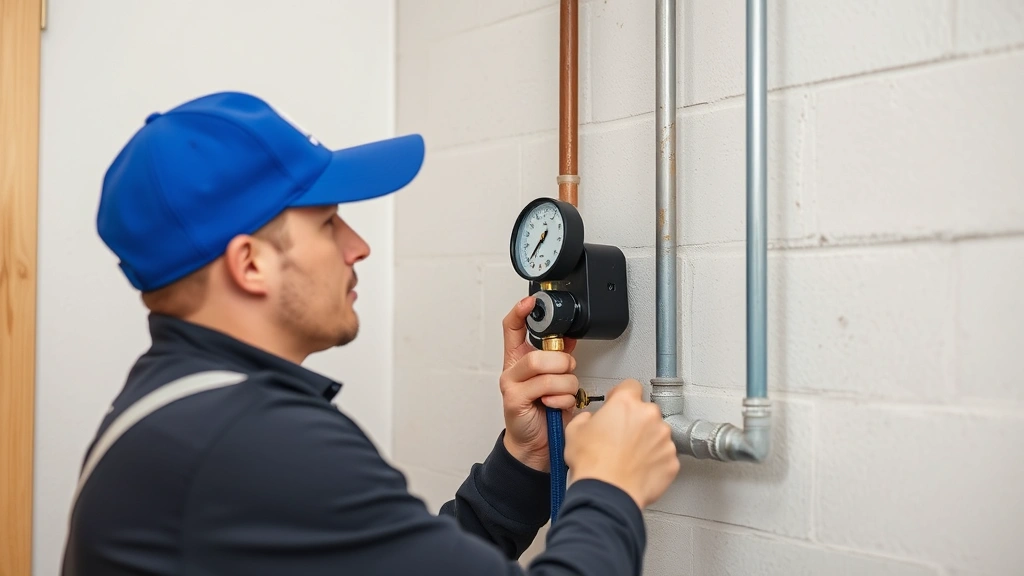 Licensed plumber performing pressure test on newly installed water lines using gauge equipment, checking connections for leaks before wall closure in residential renovation