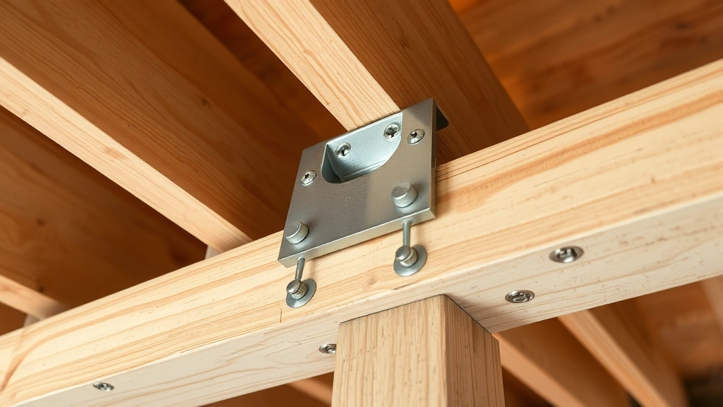 Close-up of galvanized joist hangers securing floor joists to a ledger board, with properly spaced fasteners and flashing visible, professional construction setup