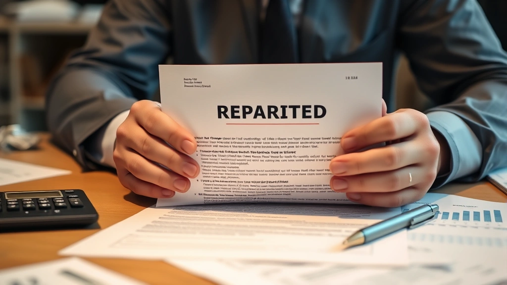 Close-up of hands holding pre-approved loan letter document with calculator and pen on desk, professional office lighting, financial documents scattered around