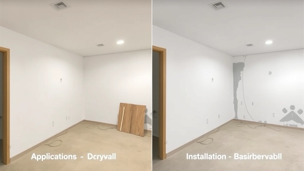 Split-screen comparison showing two different drywall installation techniques side by side in basement environment, highlighting material application differences and installation methods