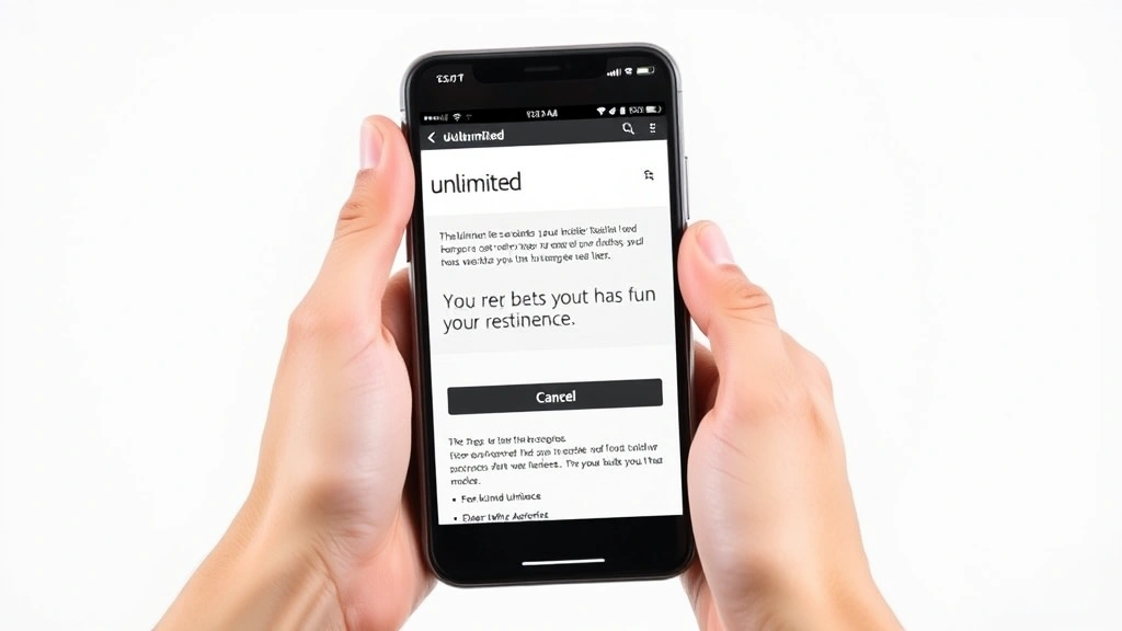 Hands holding smartphone displaying Kindle Unlimited subscription management page with cancel button visible, clean white background, professional photography