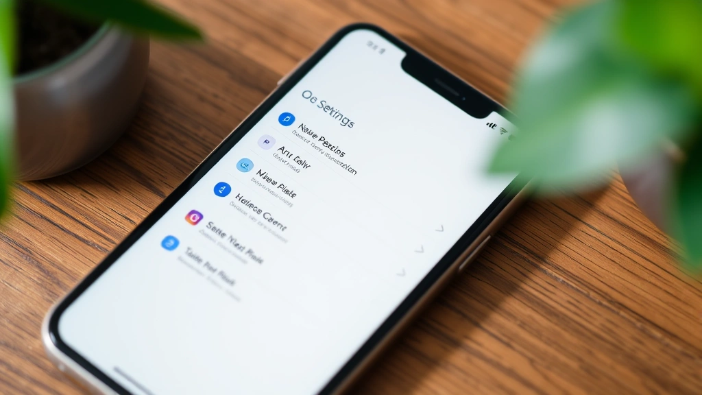 Smartphone screen showing account settings menu with subscription management options, clean interface, soft natural lighting on wooden desk