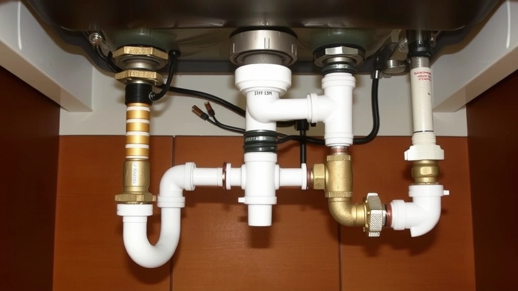 Under-sink plumbing area with supply lines, shutoff valves, and faucet mounting hardware clearly visible, demonstrating proper connection points and workspace organization