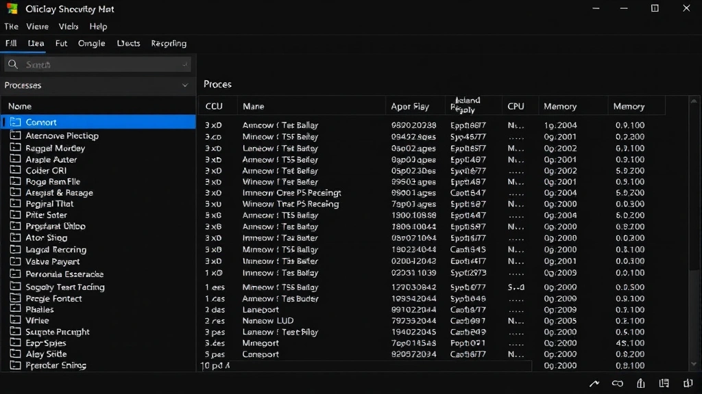 Windows 11 Task Manager interface showing Processes tab with multiple applications running, modern dark theme, detailed CPU and memory columns visible