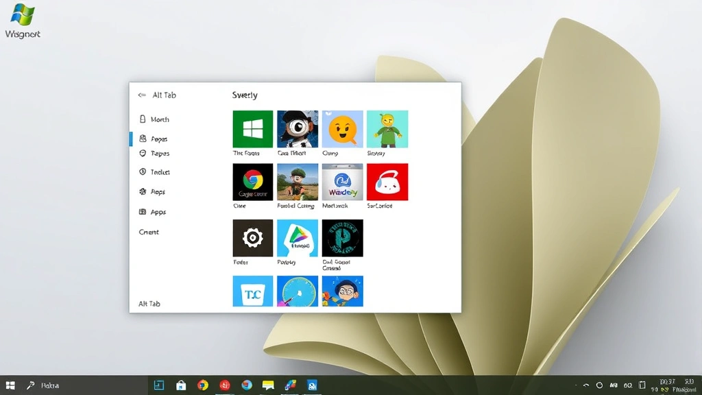 Windows 11 Alt+Tab application switcher overlay displaying multiple app thumbnails in grid format, showing recent applications with icons clearly visible