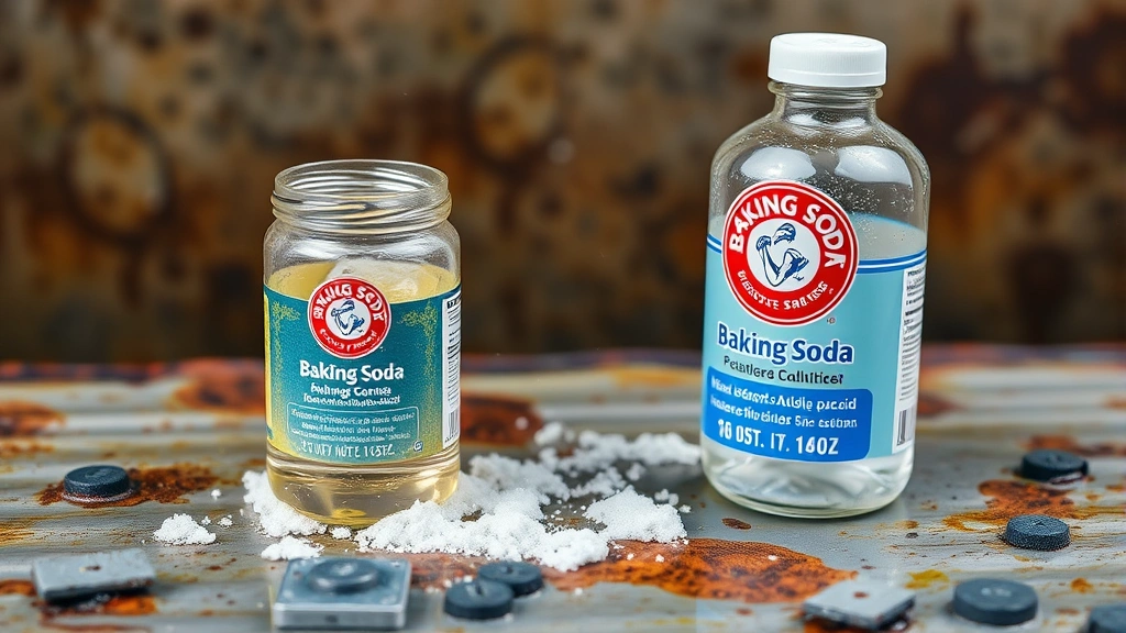 Battery acid cleanup demonstration showing fizzing reaction as baking soda neutralizes sulfuric acid on corroded metal surface with visible chemical reaction