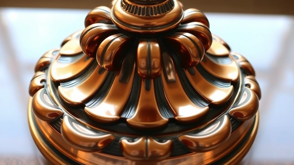 Shiny polished bronze decorative piece after professional cleaning, gleaming with warm luster, photographed with natural light showing reflection and restored color