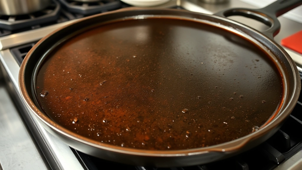 Cast iron griddle with glossy dark seasoning patina after restoration, oil sheen visible across entire flat cooking surface, professional kitchen setting