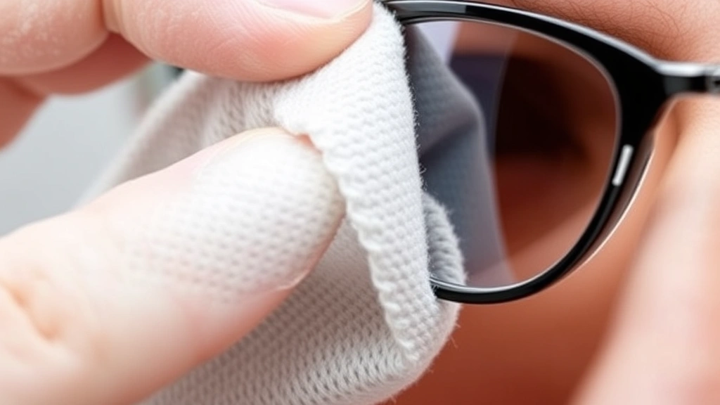 Microfiber cloth carefully polishing eyeglass lens in circular motion with minimal pressure, demonstrating correct drying and polishing technique