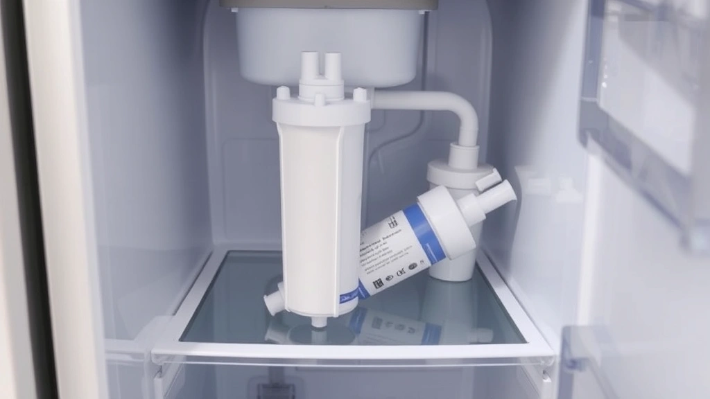 Interior of refrigerator showing the water filter housing compartment with a removable water filter cartridge partially withdrawn, demonstrating proper filter replacement positioning and access point