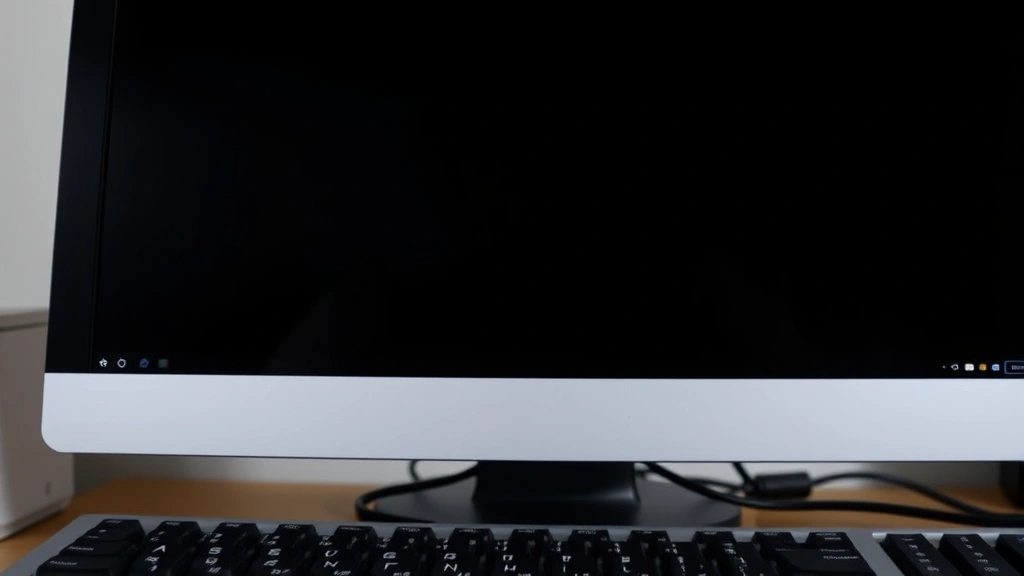 Close-up of computer monitor displaying clean, empty terminal window with black background and blinking cursor, professional workstation setup with keyboard visible